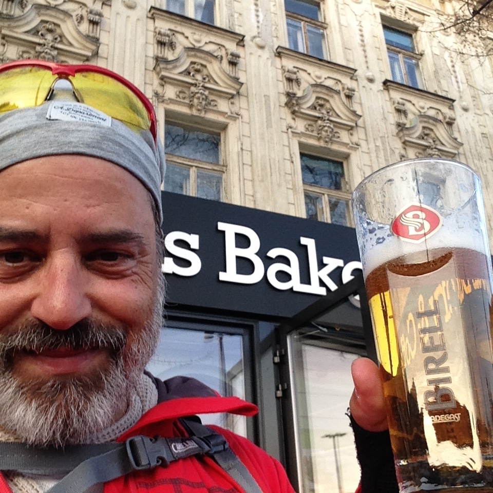 The first beer at Bratislava. And after 77 km it was deserved.