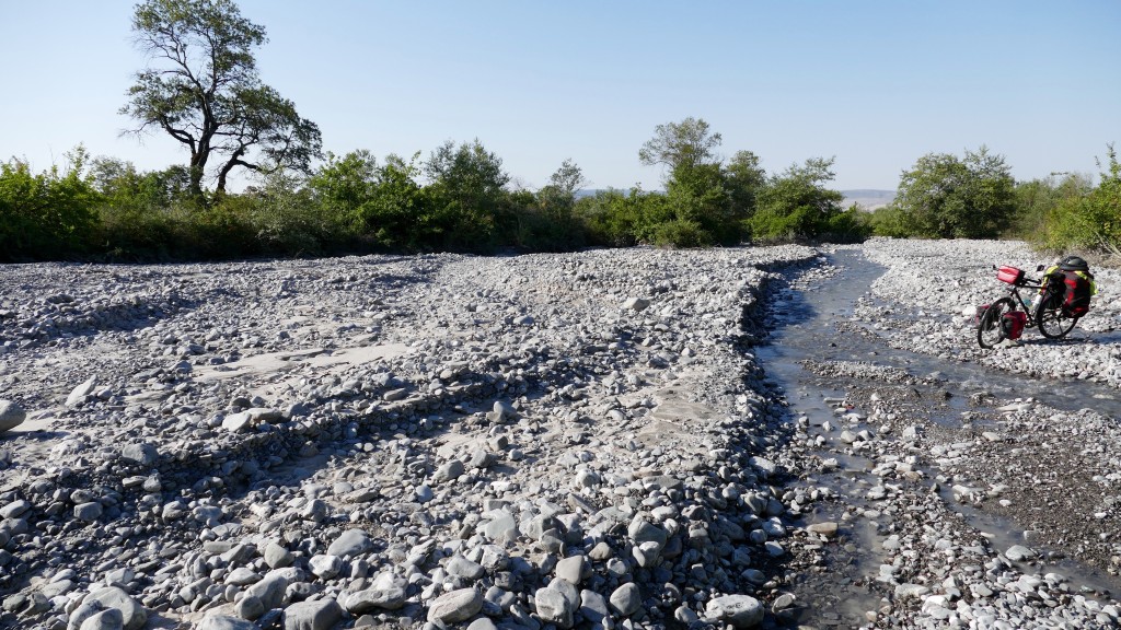 Crossing one of several rivers between Shaki and Cabala