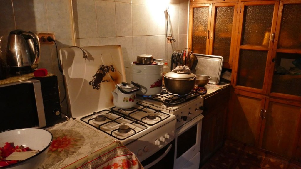 the Kitchen at Bohudir Hostel in Samarkand